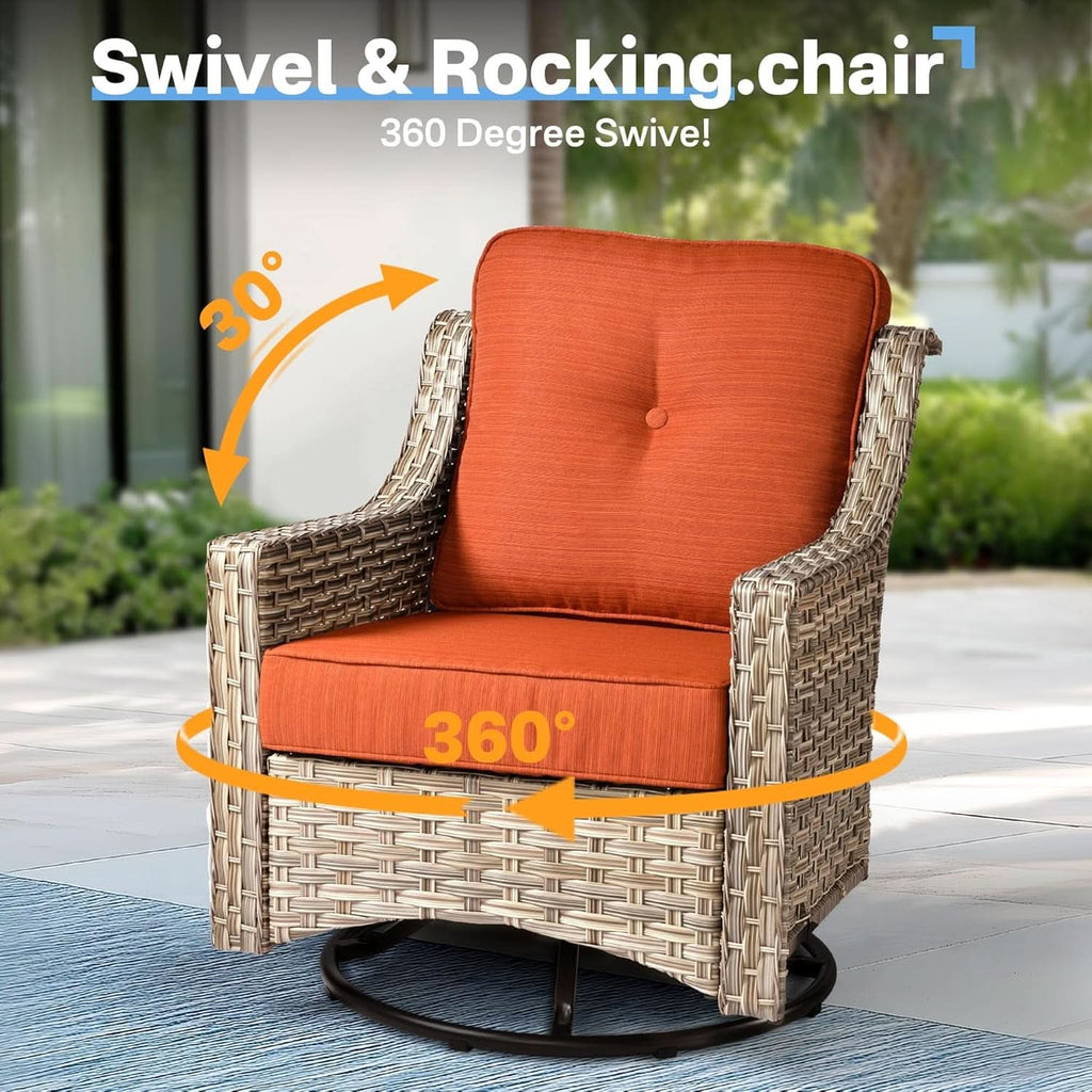 Outdoor Conversation Set with Fire Pit and Swivel Chairs