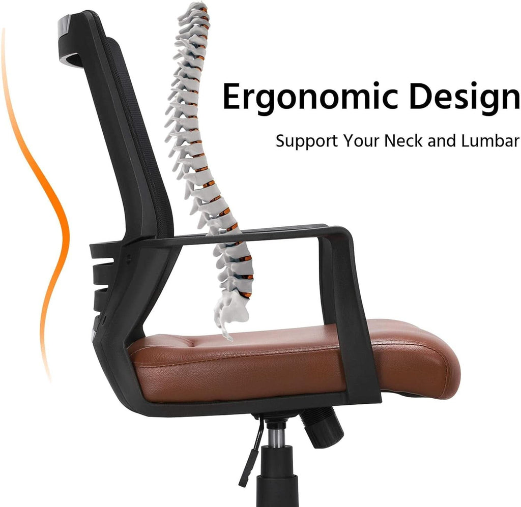 Ergonomic Leather Mesh Office Chair Lumbar Support Brown