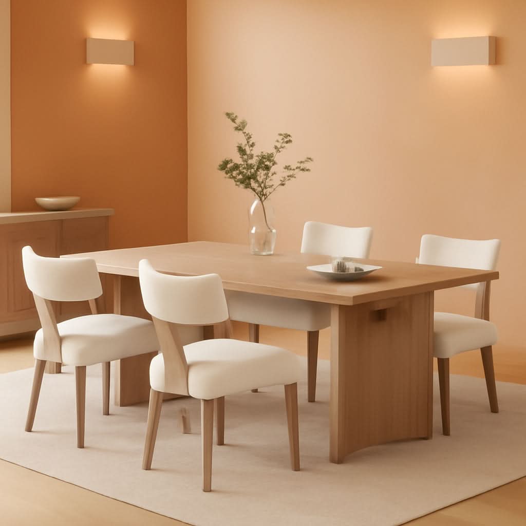 Beige Upholstered Linen Dining Armchairs Wood Legs