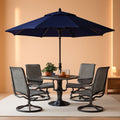 Patio Dining Set for 4 With Navy Umbrella and Padded Chairs