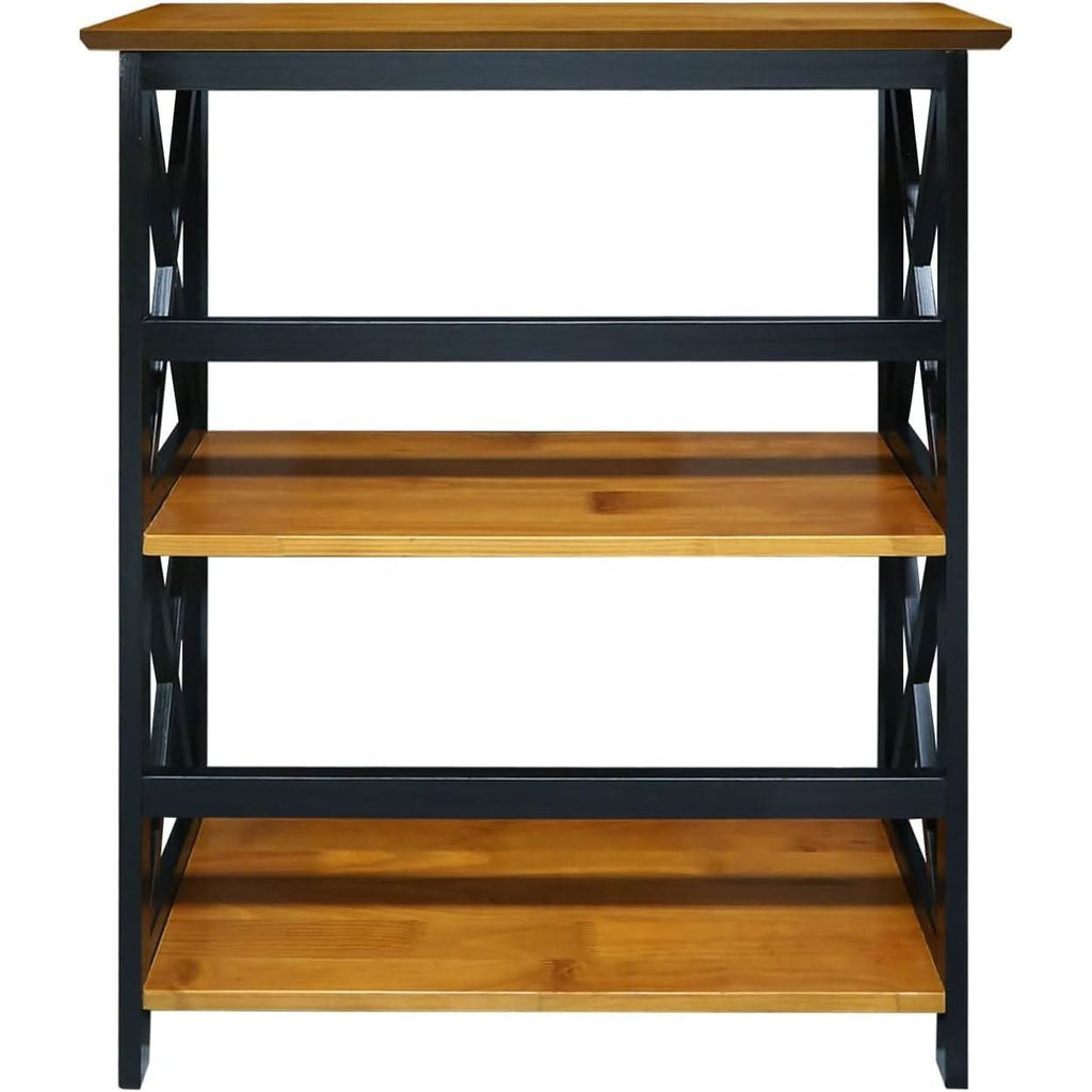 Shelf Bookcase Antique Walnut Black Three Shelf X Design
