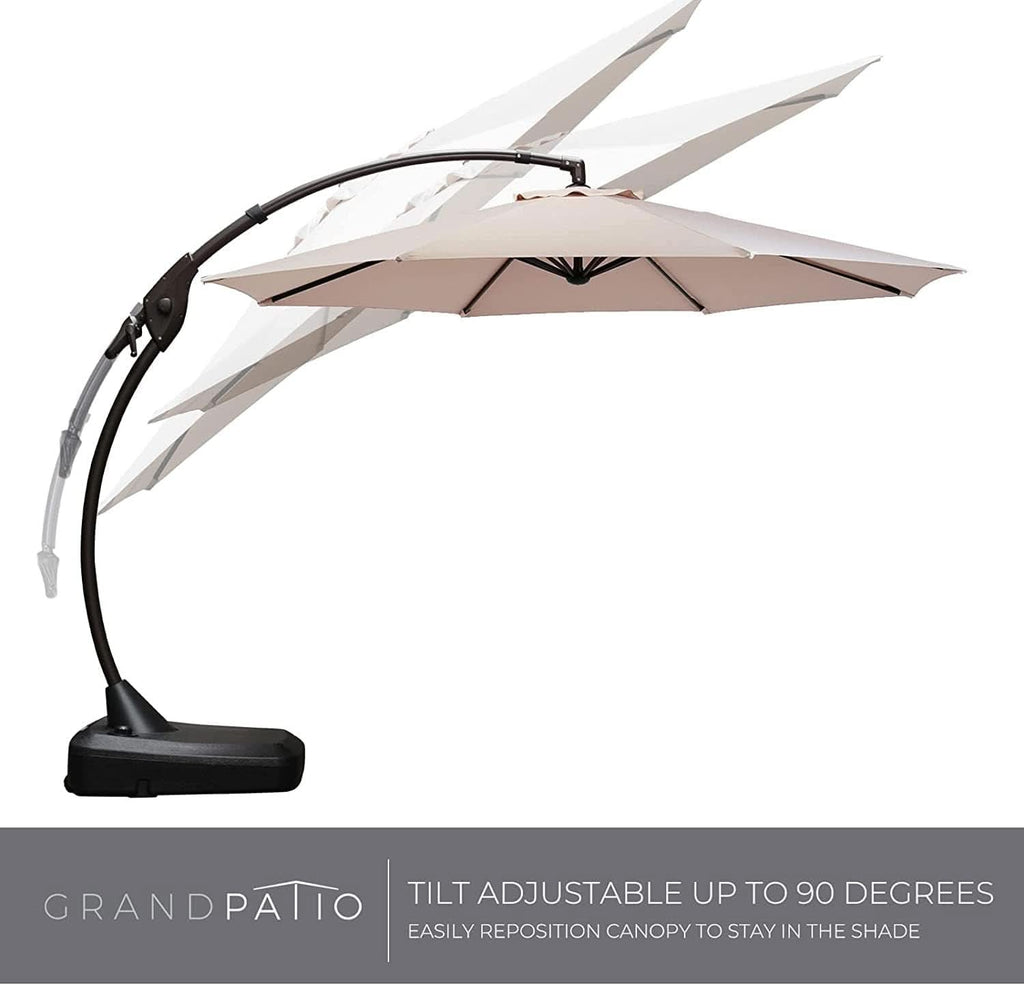 11ft Cantilever Umbrella With Base Champagne Aluminum Outdoor Patio Shade Durable Frame