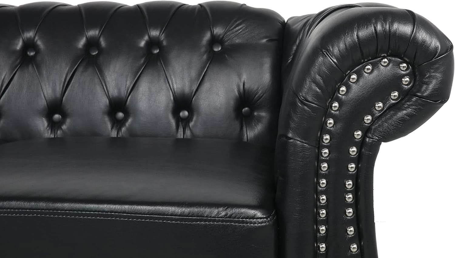 Sectional PU Leather Modular Sofa Couches, Black Tufted Cushions