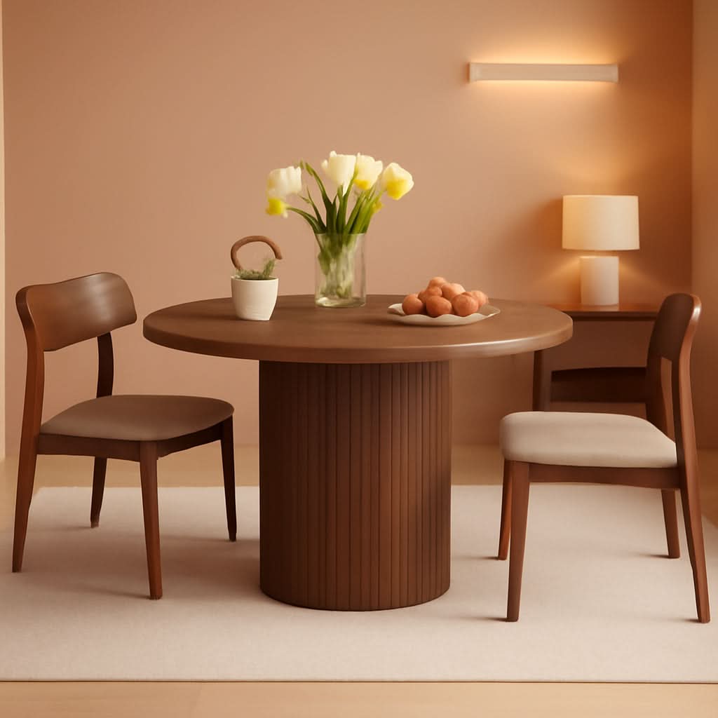 Round Dining Table For 4 Walnut 47 Inch Modern Farmhouse