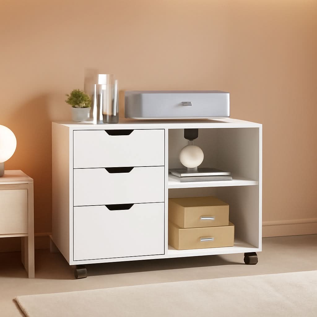 Rolling 3 Drawer File Cabinet With Printer Stand For Office