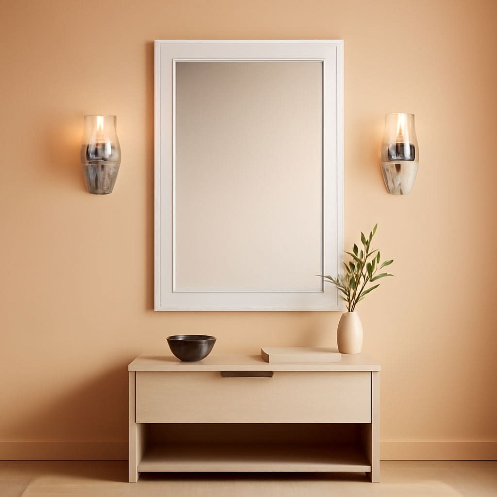 Rectangular White Wood Wall Mirror 24x36 Inches Bathroom