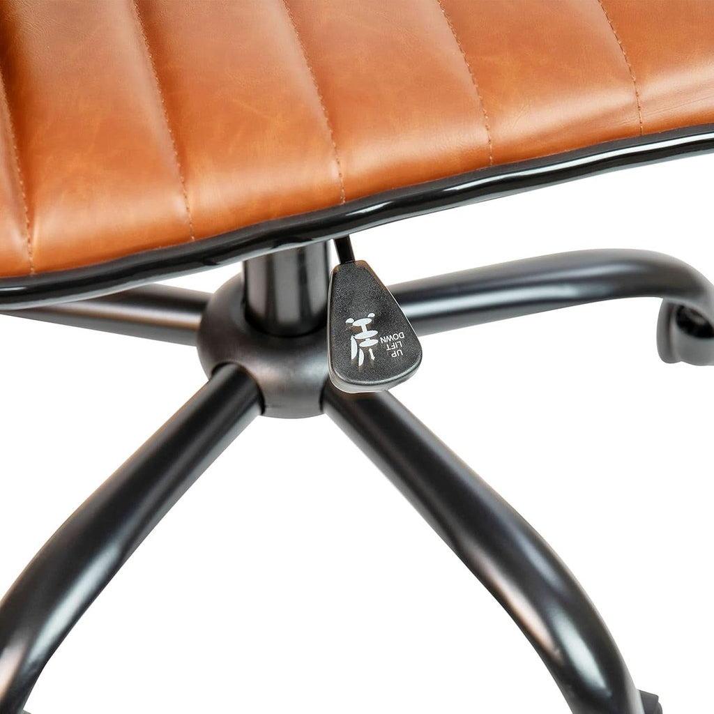 Low-Back Ribbed Upholstered Vinyl Swivel Desk Chair, Brown, Adjustable Height