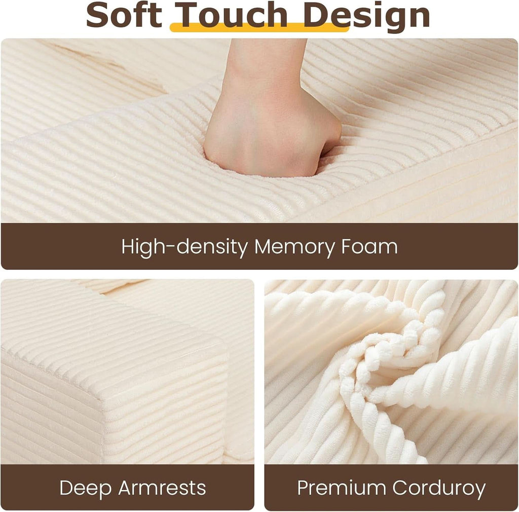 Corduroy Convertible Sofa Bed Three In One BeigeTone Sleeper
