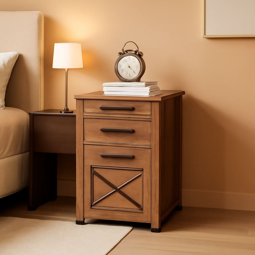 3 Drawer Farmhouse Filing Cabinet With Printer Stand For Home Office Storage Woodgrain Finish