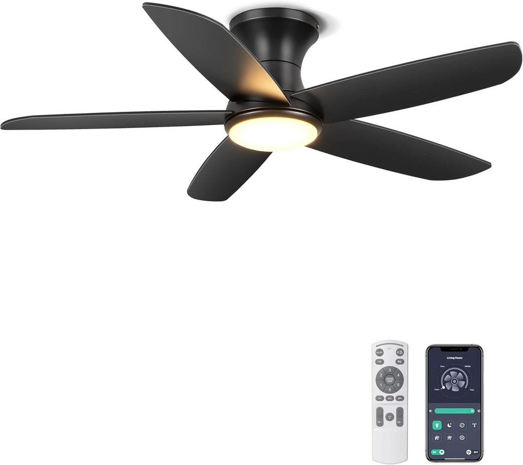 46 Inch Flush Mount Ceiling Fan With Dimmable Lights