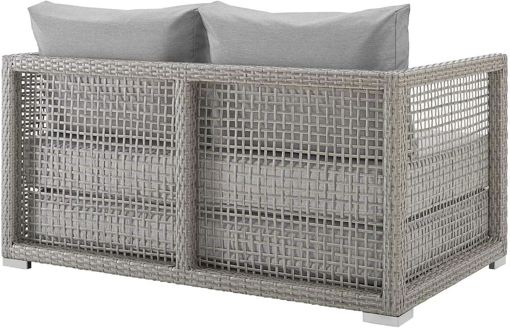 Modern Gray Wicker Rattan Loveseat for Outdoor Spaces