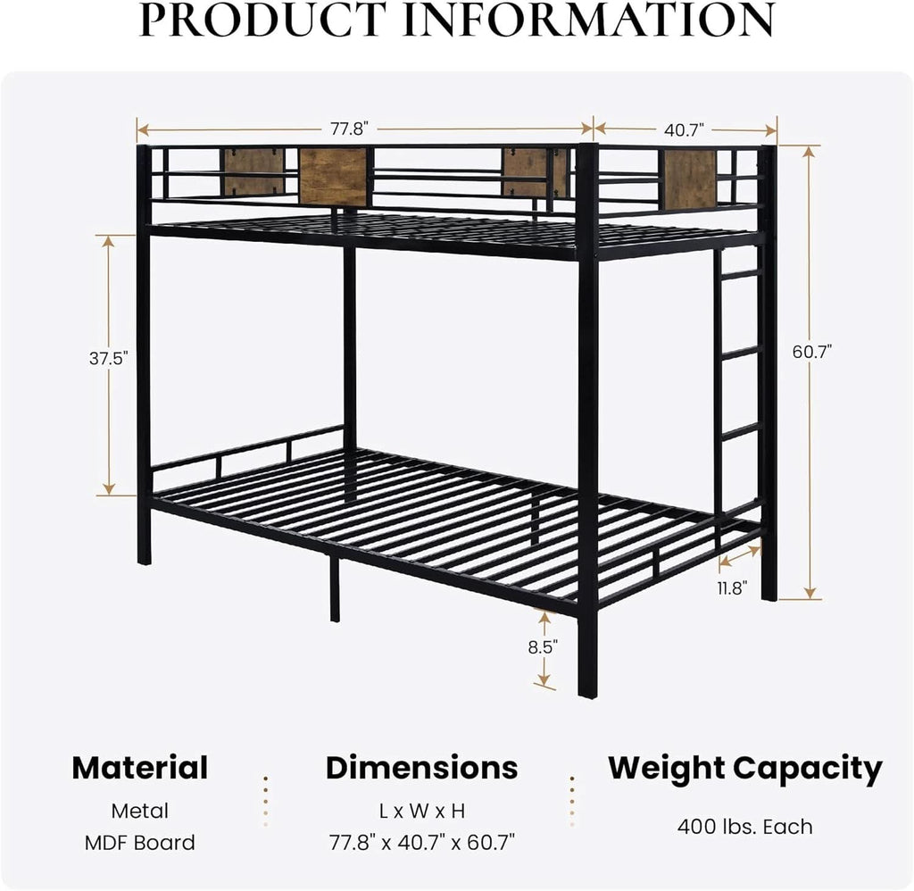 Loft Bunk Bed Twin Over Twin With Ladder And Guardrails