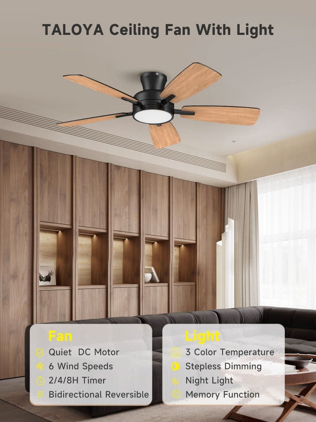 46 Inch Black Ceiling Fan With Remote Dimmable Light 3CCT