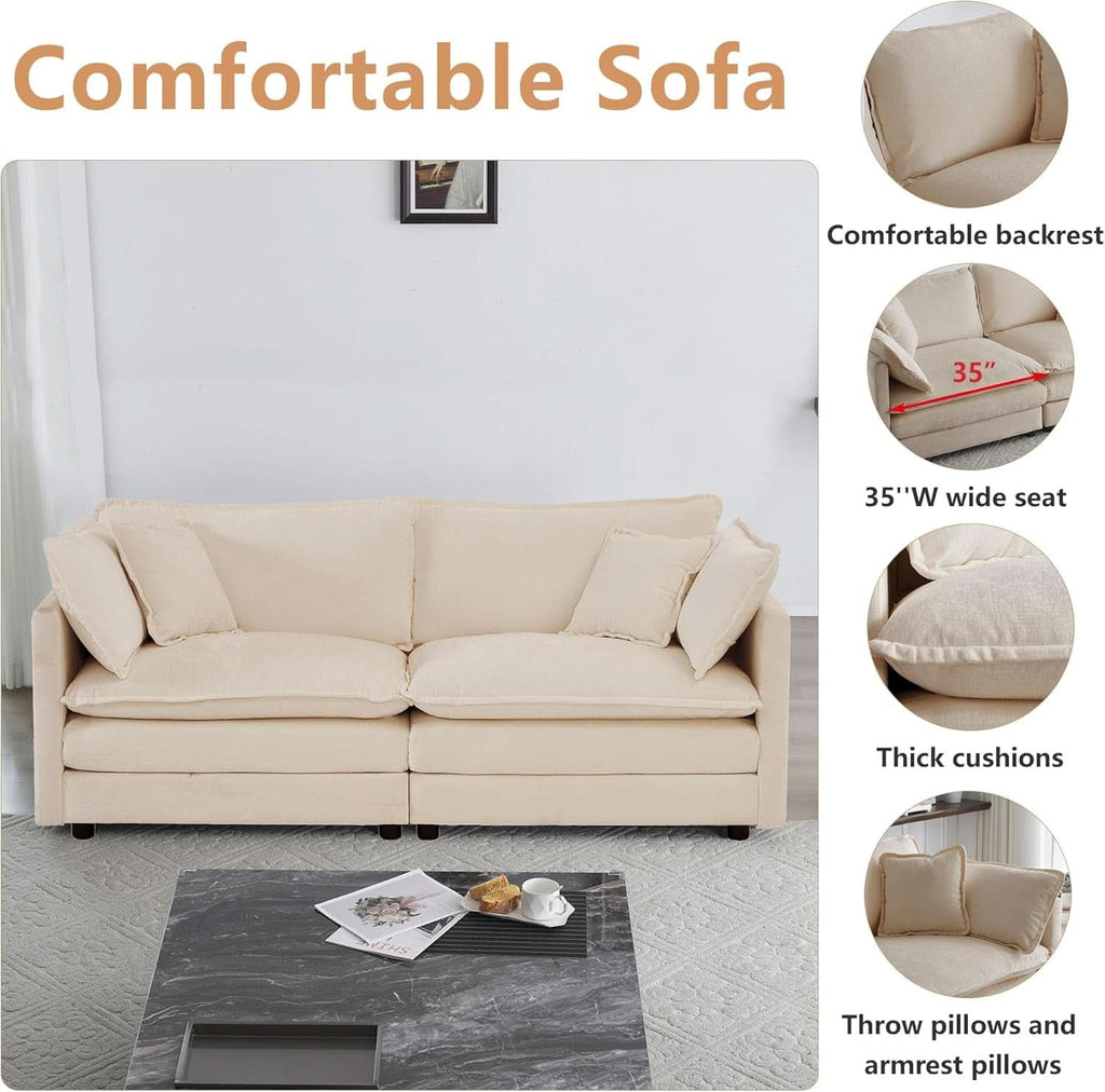 Chenille 76 Inch Loveseat Sofa Light Coffee Armrest Pillows