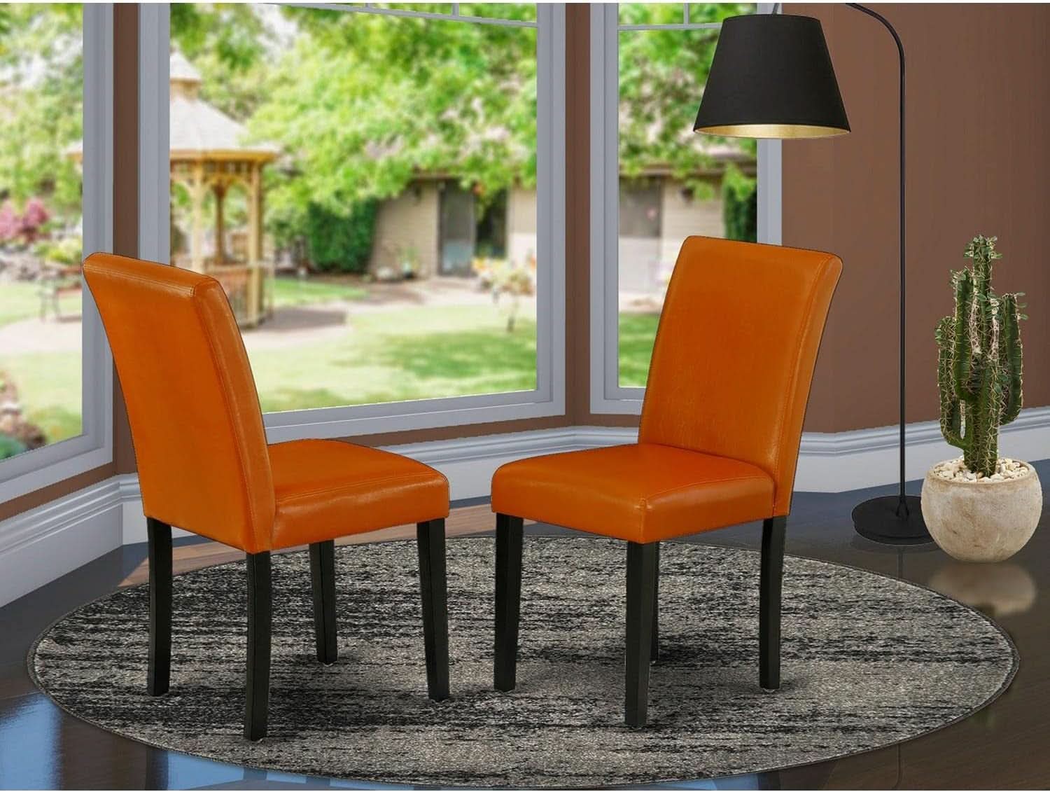 Parson Dining Chairs Black Faux Leather Upholstered Set Of 2