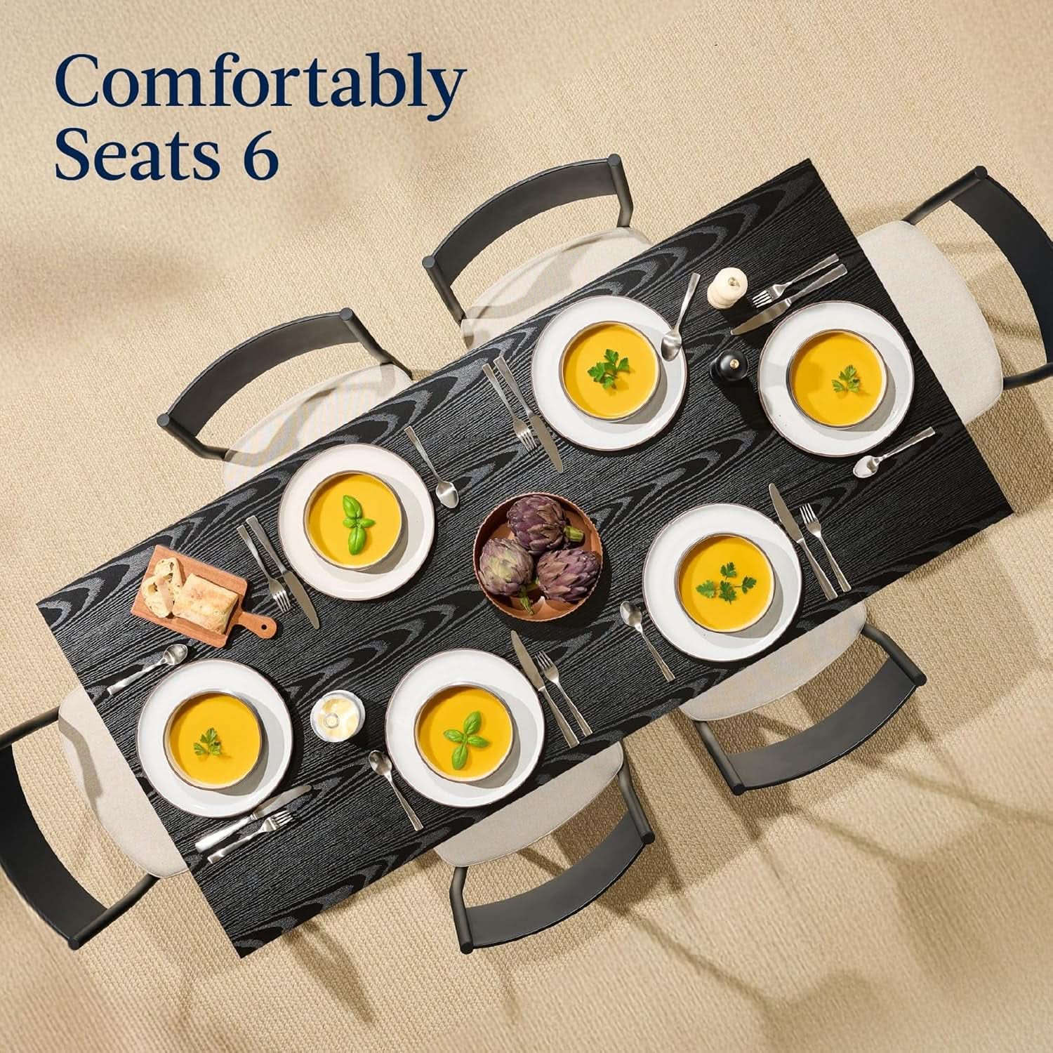 Six Seat Contemporary Dining Set Black Upholstered