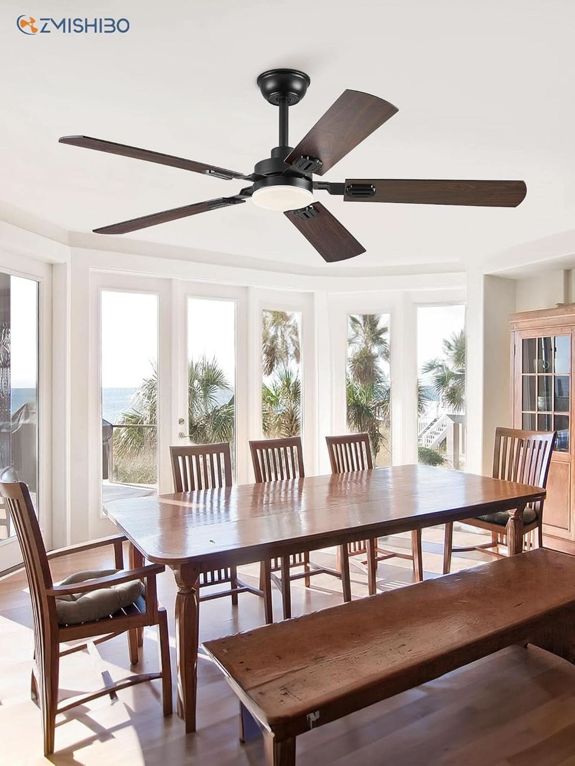 52 Inch Black Ceiling Fan With Lights Remote Control