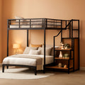Full Over Full Metal Bunk Bed With Storage Stairs Black