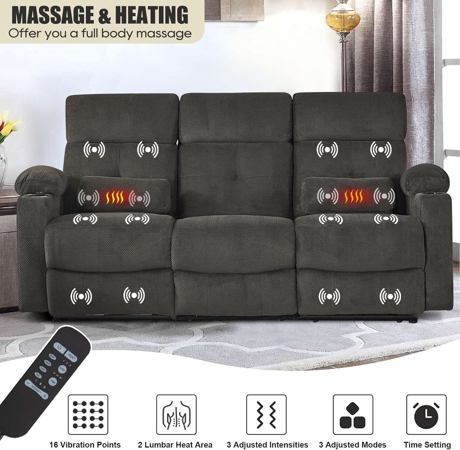 Power Reclining Sofa Set With Massage And USB Ports