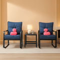 Blue 3 Piece Patio Bistro Set With Rocking Chairs And Cushioned Seats For Outdoor Yard Garden