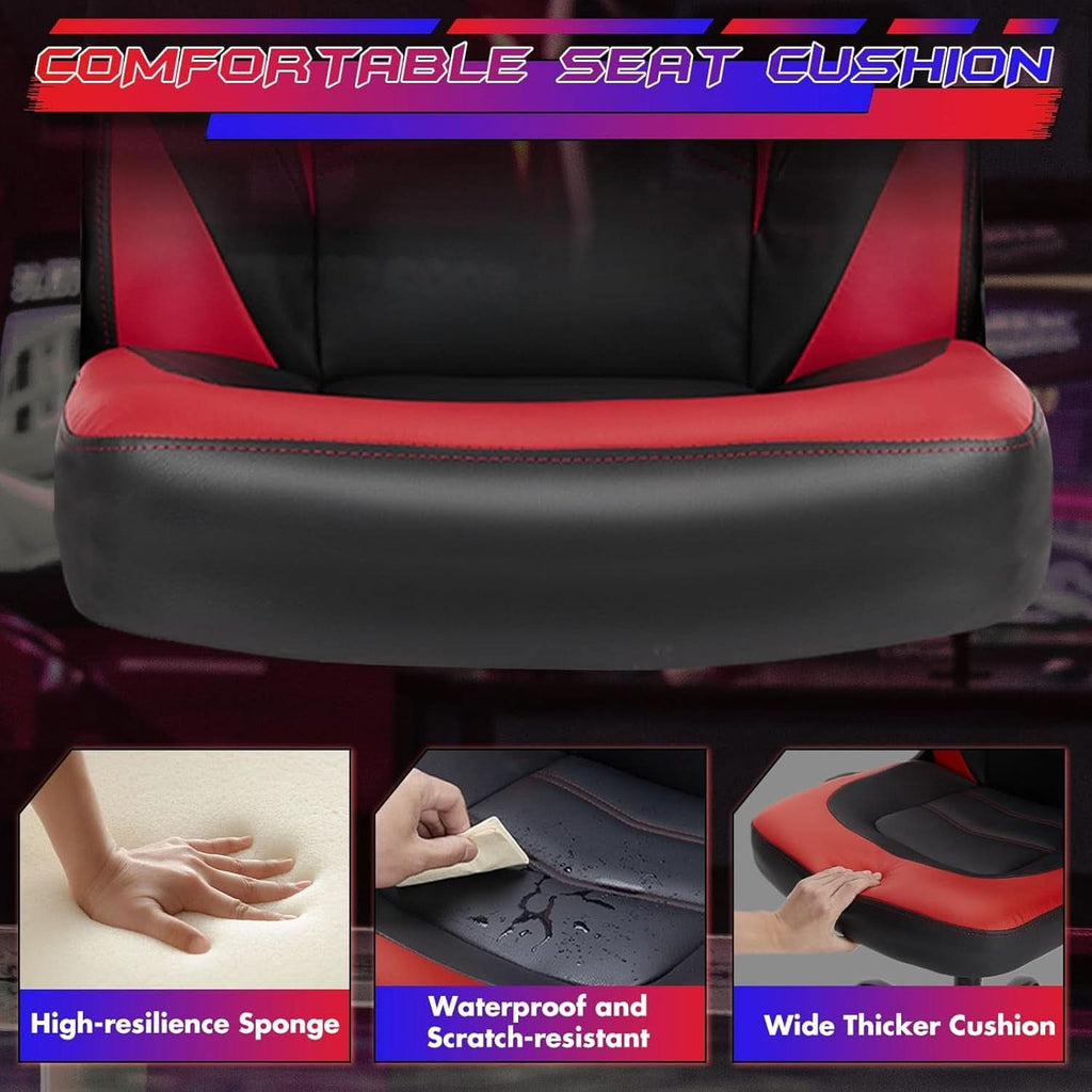 Black Red Leather Gaming Chair With Flip Up Armrests