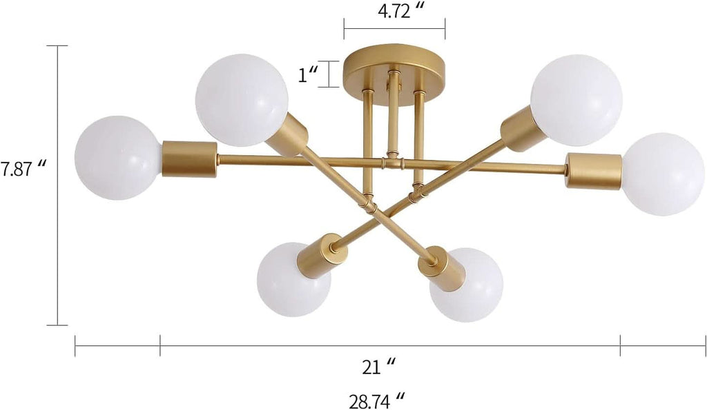 Gold Modern Sputnik Chandelier With 6 Adjustable Lights
