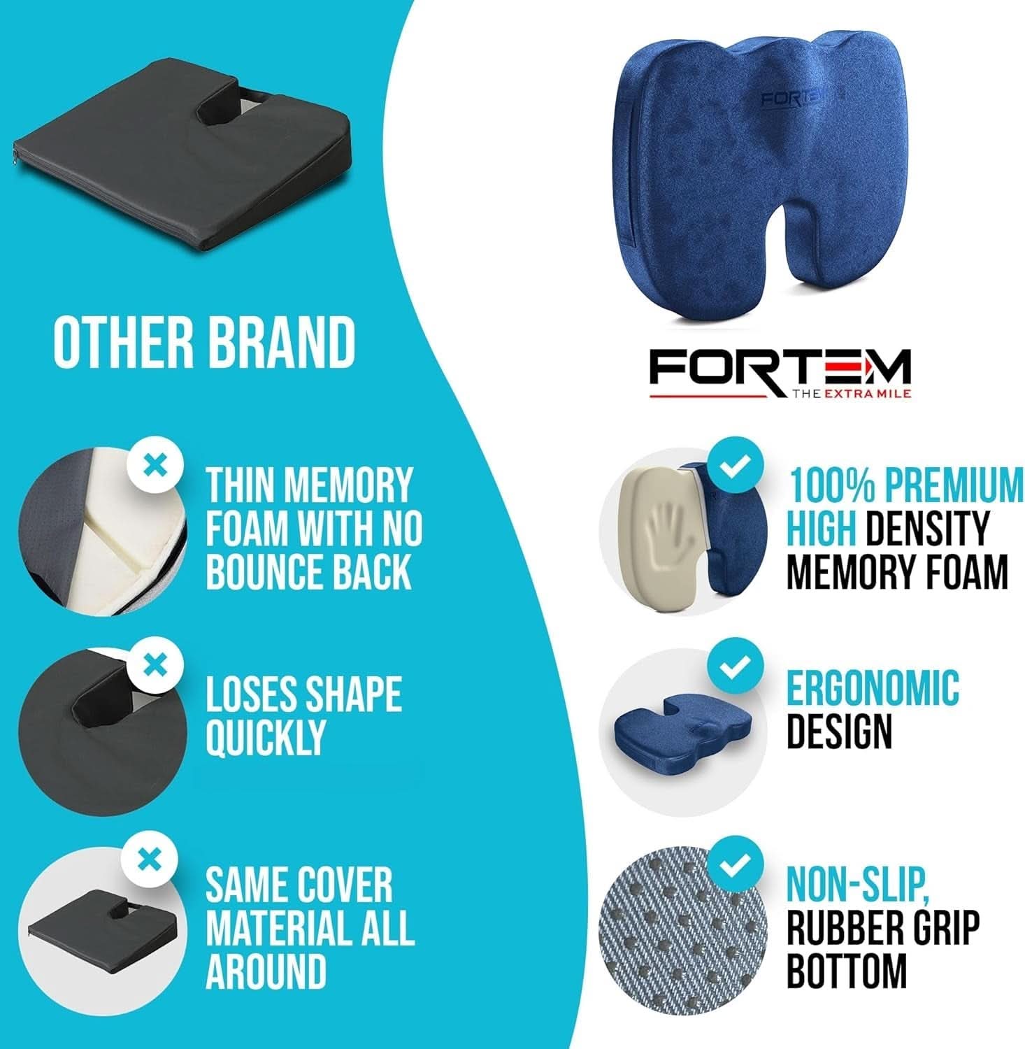 XL Memory Foam Office Chair Cushion With Lumbar Support