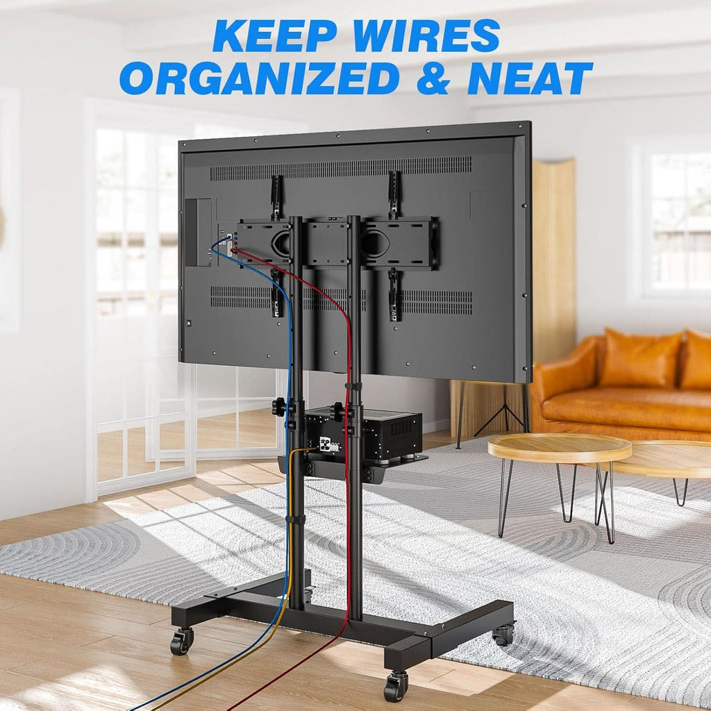 Height Adjustable Mobile TV Cart For 32 To 83 Inch Screens With Locking Wheels