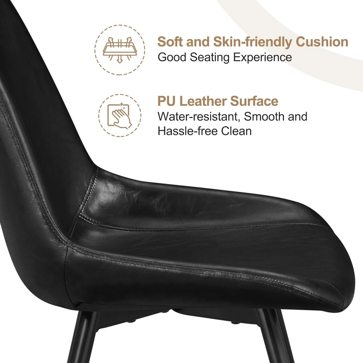 Mid Century Black Faux Leather Dining Chairs Set Of 2
