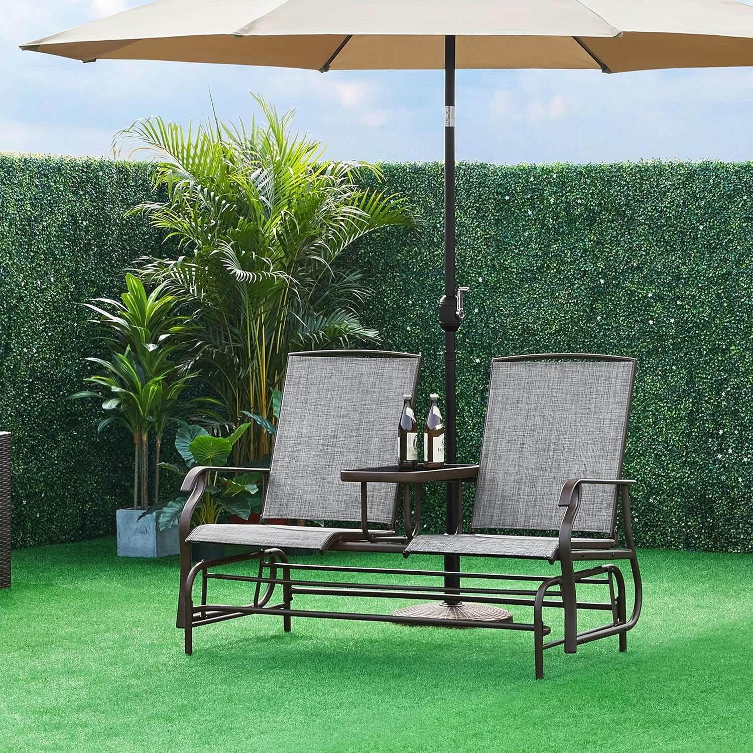 Two-Seat Outdoor Glider Bench with Center Table