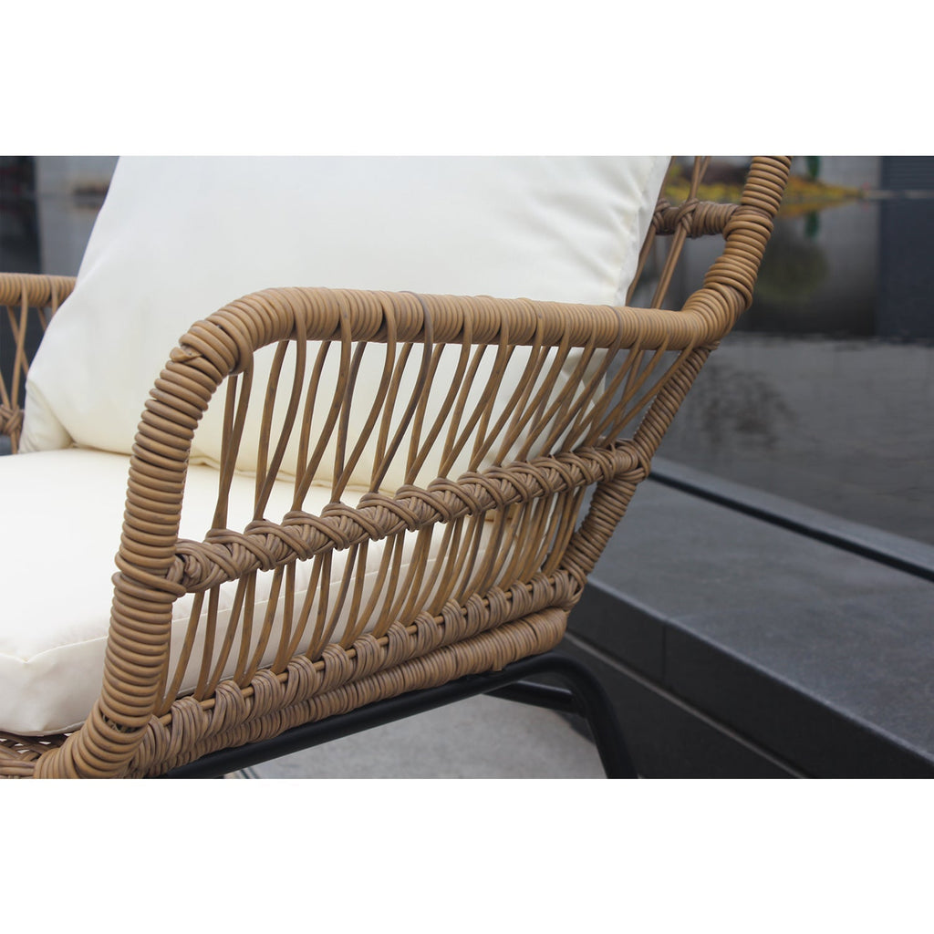6PCS Outdoor Patio Balcony Natural Color Wicker Sofa Chair Set with Beige Cushion,Round Tempered Glass Table