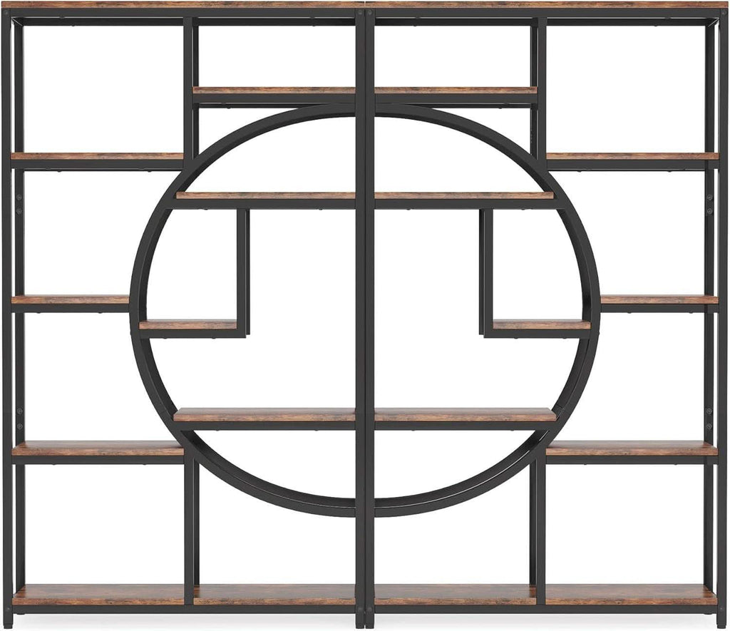 Industrial 5 Tier Etagere Bookcase Brown Rustic Finish