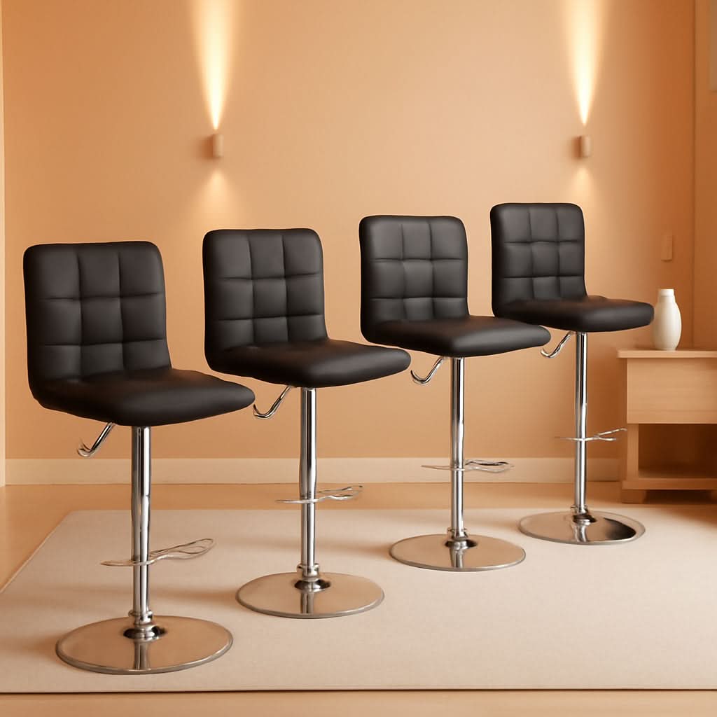 Set of 4 Adjustable Swivel PU Leather Bar Stools Modern