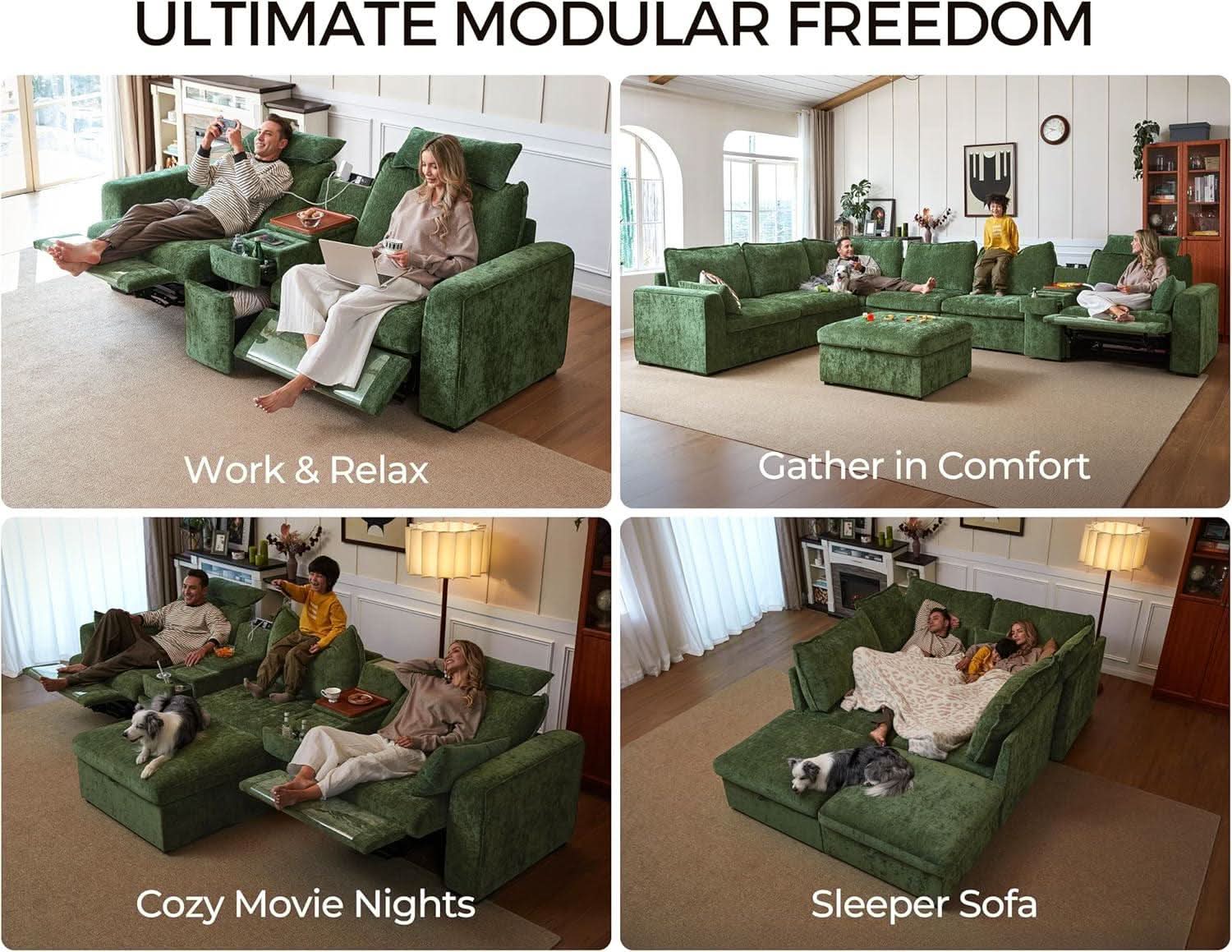 102.8 Inch White Power Recliner Sofa With Headrest And USB Charging Storage Ottoman