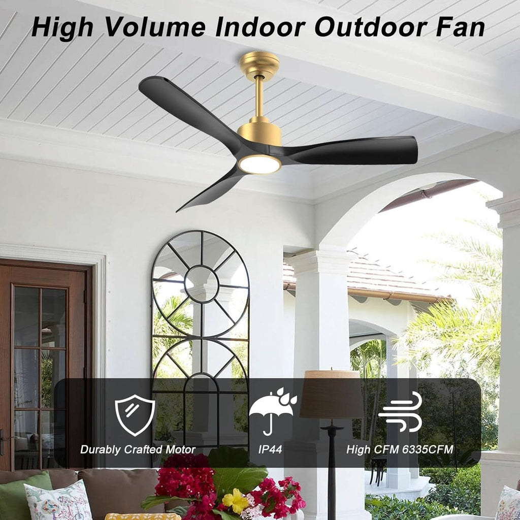 52 Inch Black Gold DC Motor Ceiling Fan With Lights And Remote