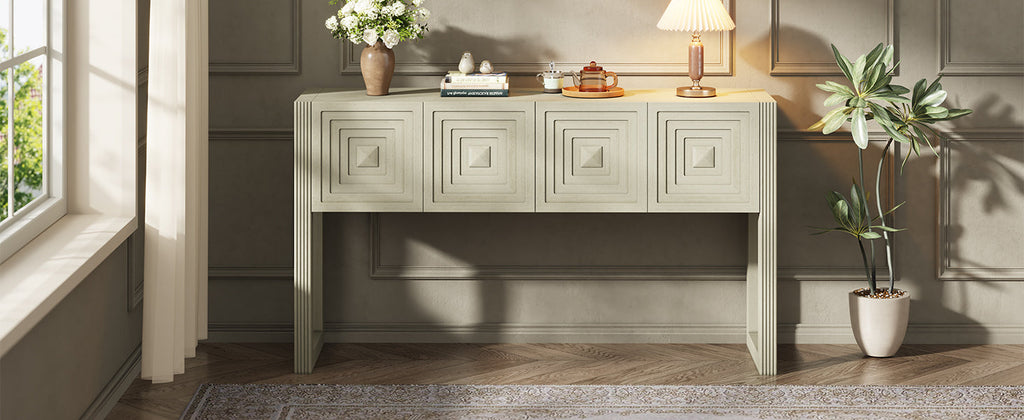 Geometric Carved Console Table with 3 Soft-Close Drawers