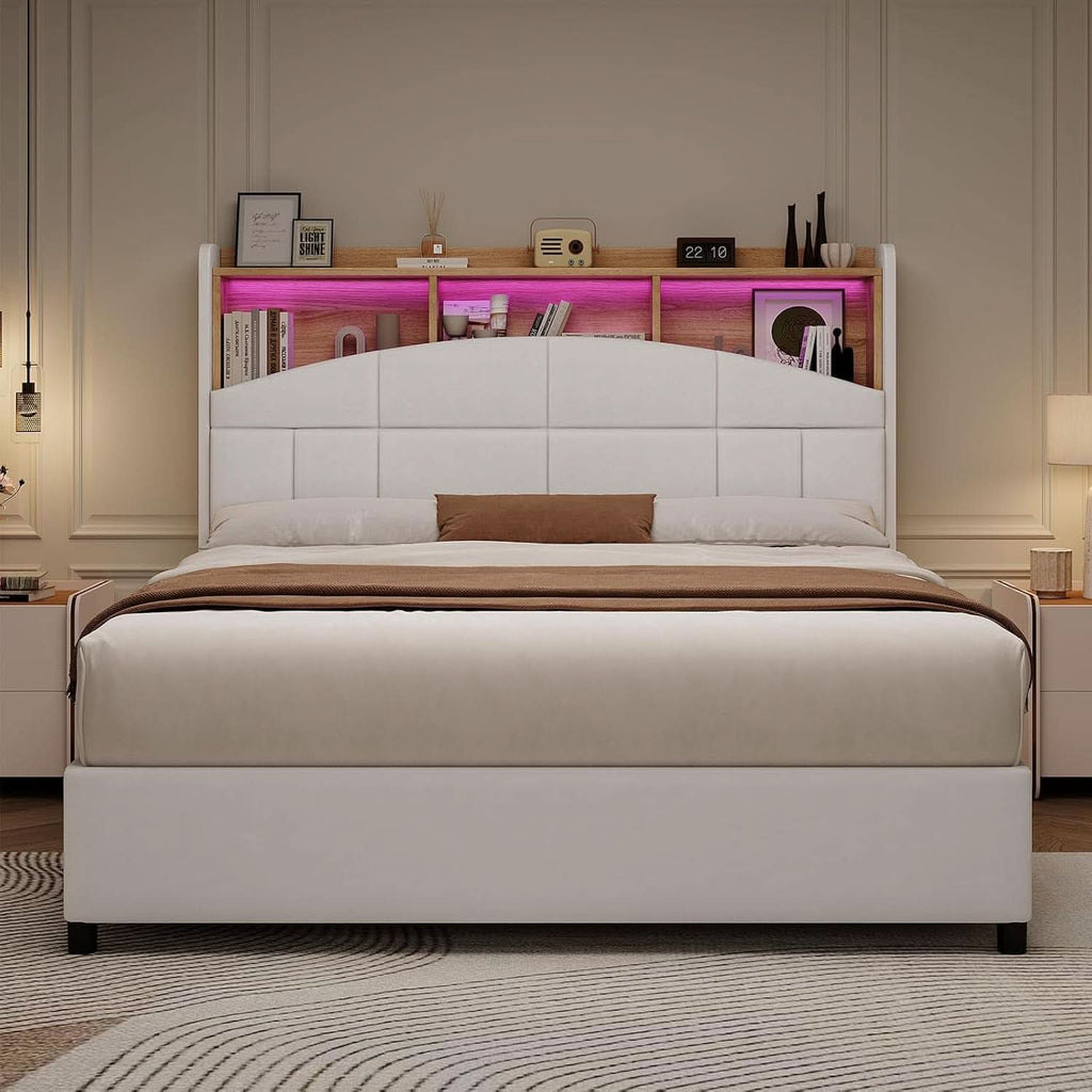 Queen Size Velvet Upholstered Bed Frame With Storage