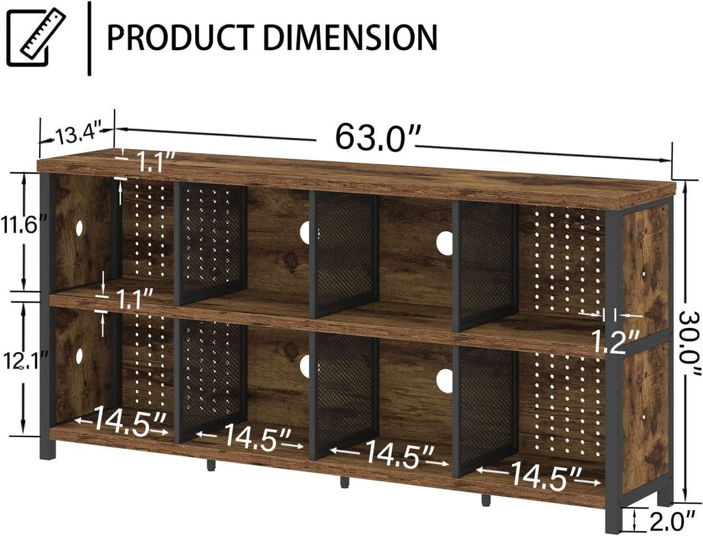 Rustic Brown 63 Inch Bookshelf Cube Storage Five In One