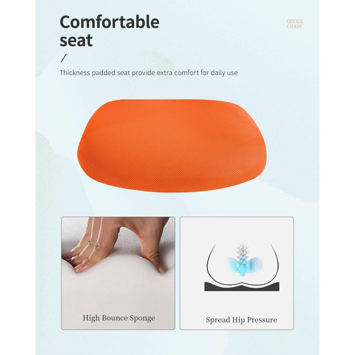 Ergonomic Orange Mesh Office Chair With Armrests Swivel