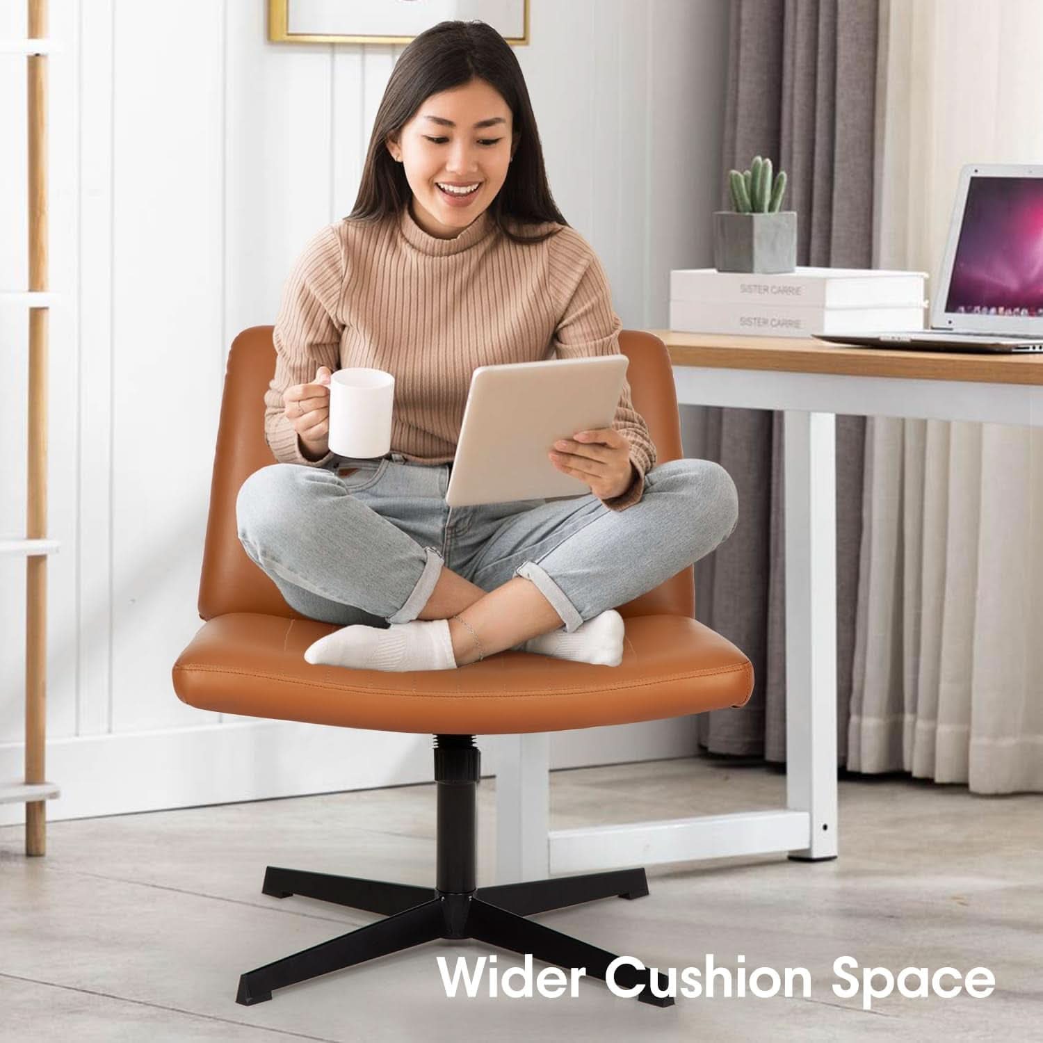 Criss Cross Armless Office Chair Height Adjustable Brown