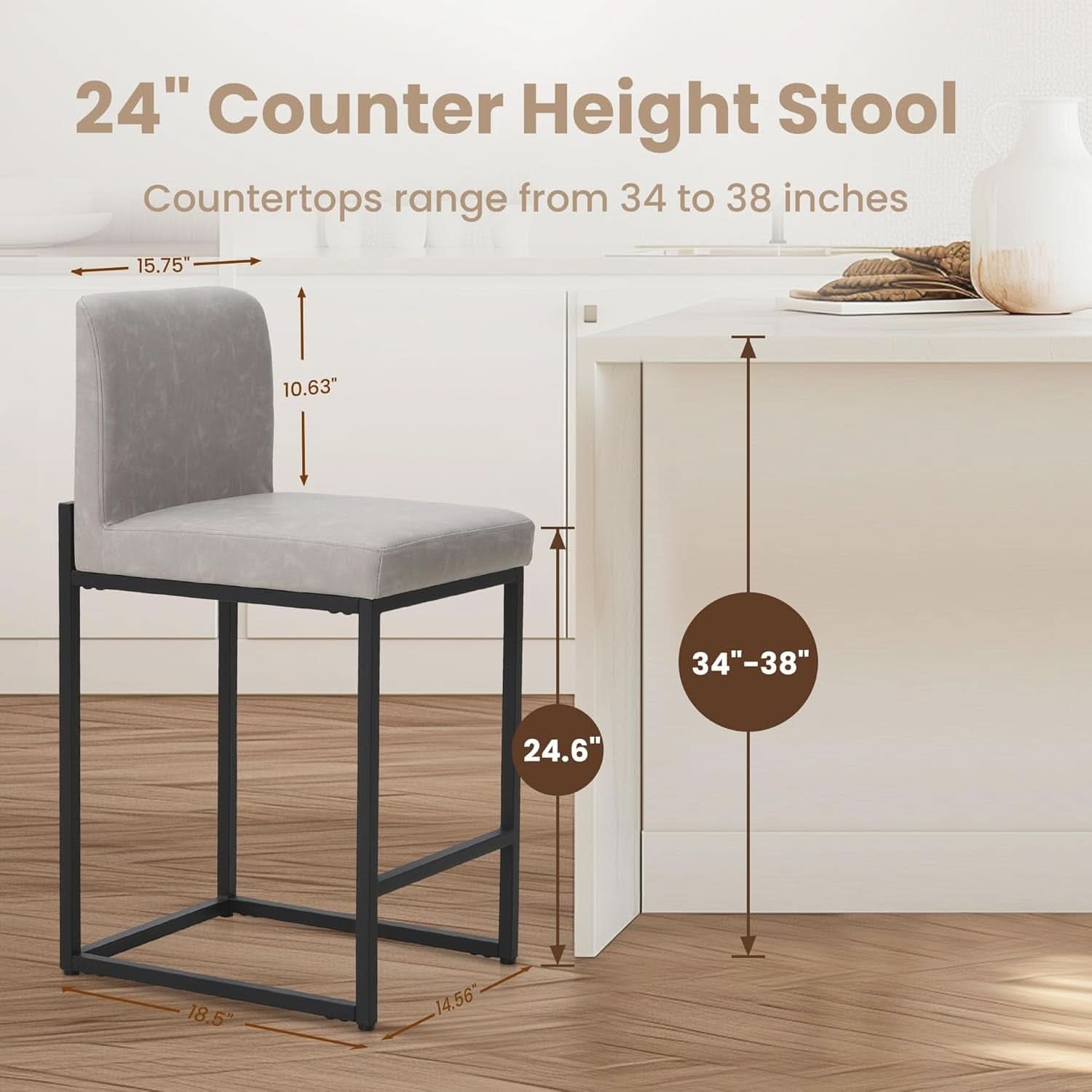 Set Of 4 Counter Height Bar Stools PU Leather With Back