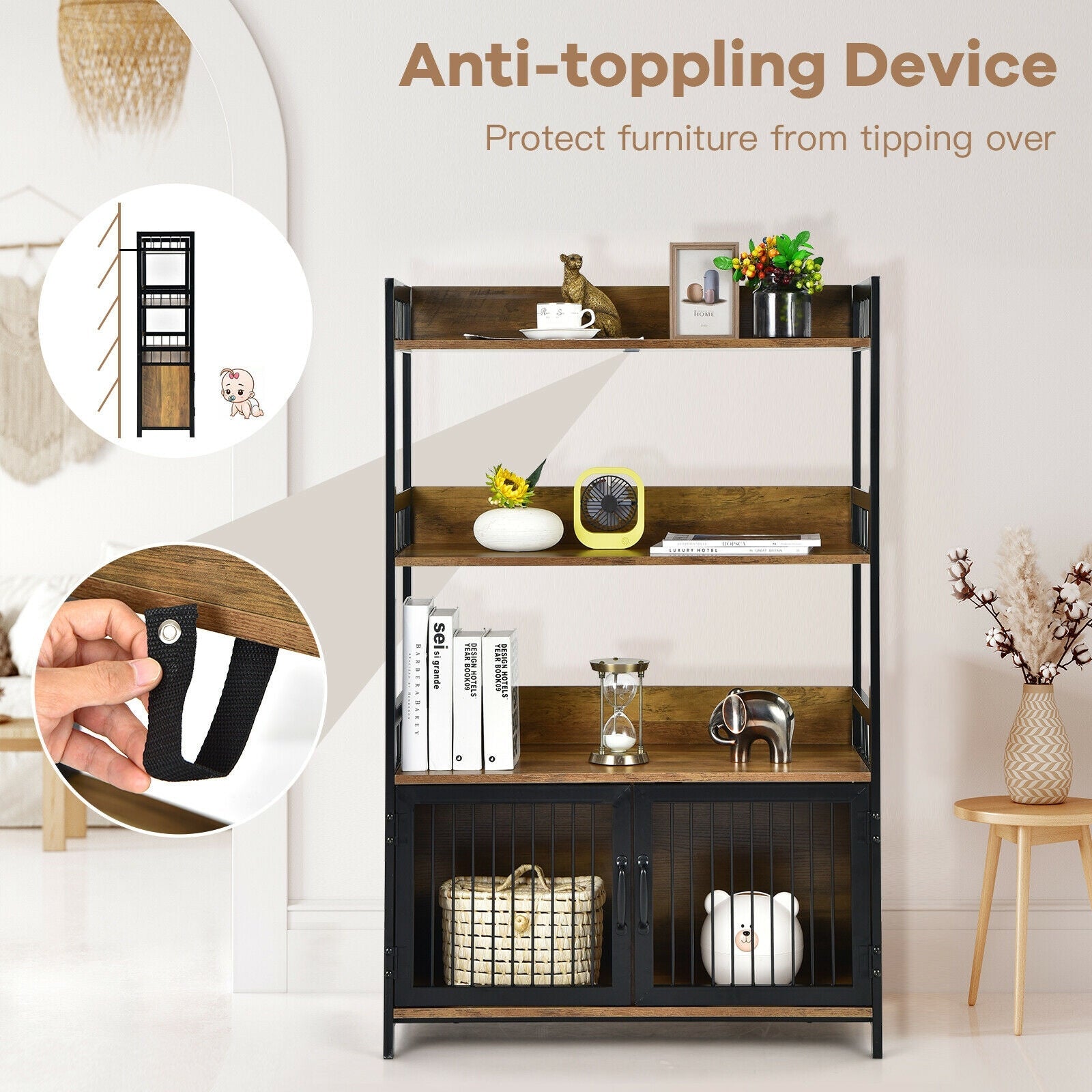 3-Tier Baker's Rack with Storage Cabinet-Rustic Brown