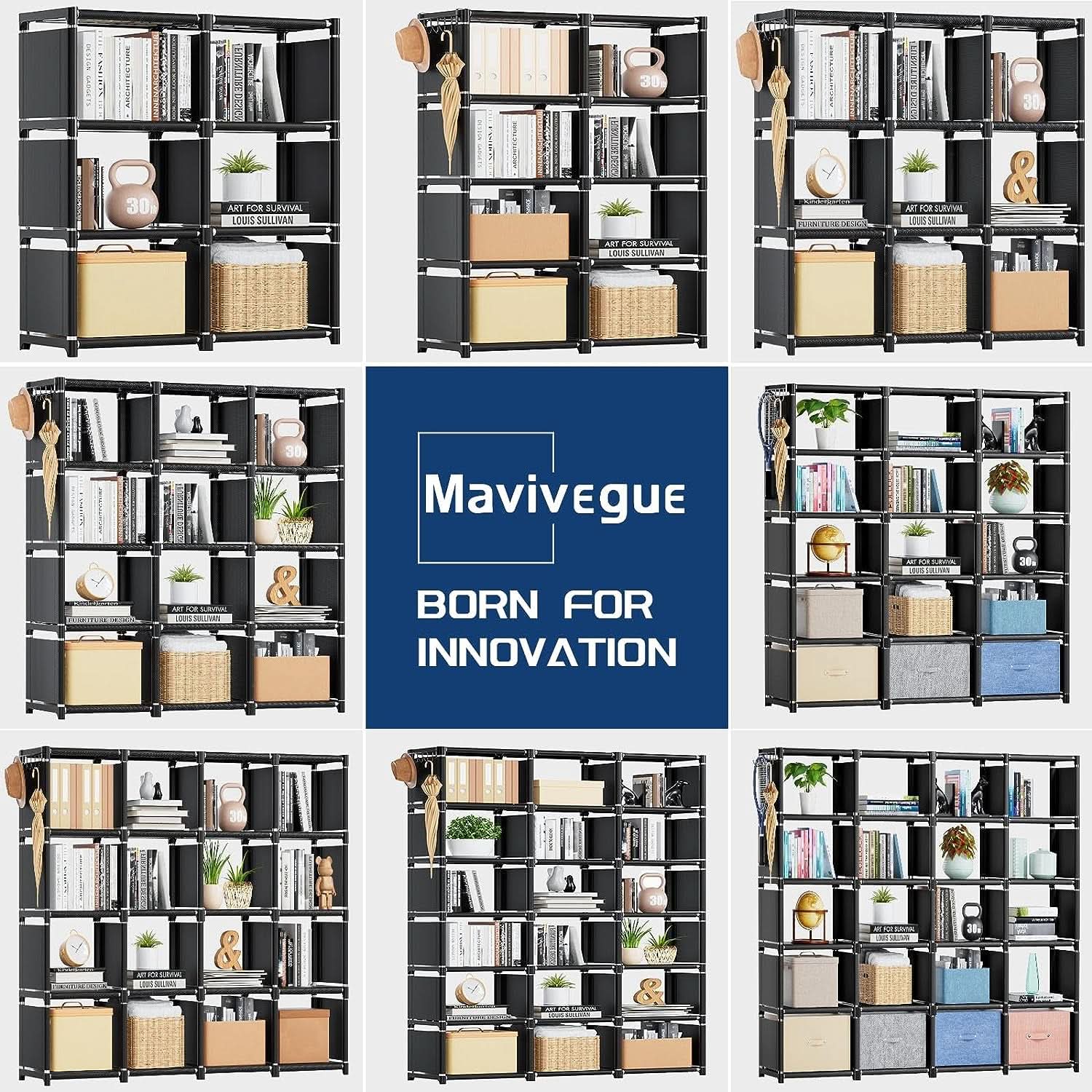 Black Twelve Cube Metal Bookcase System For Home Office