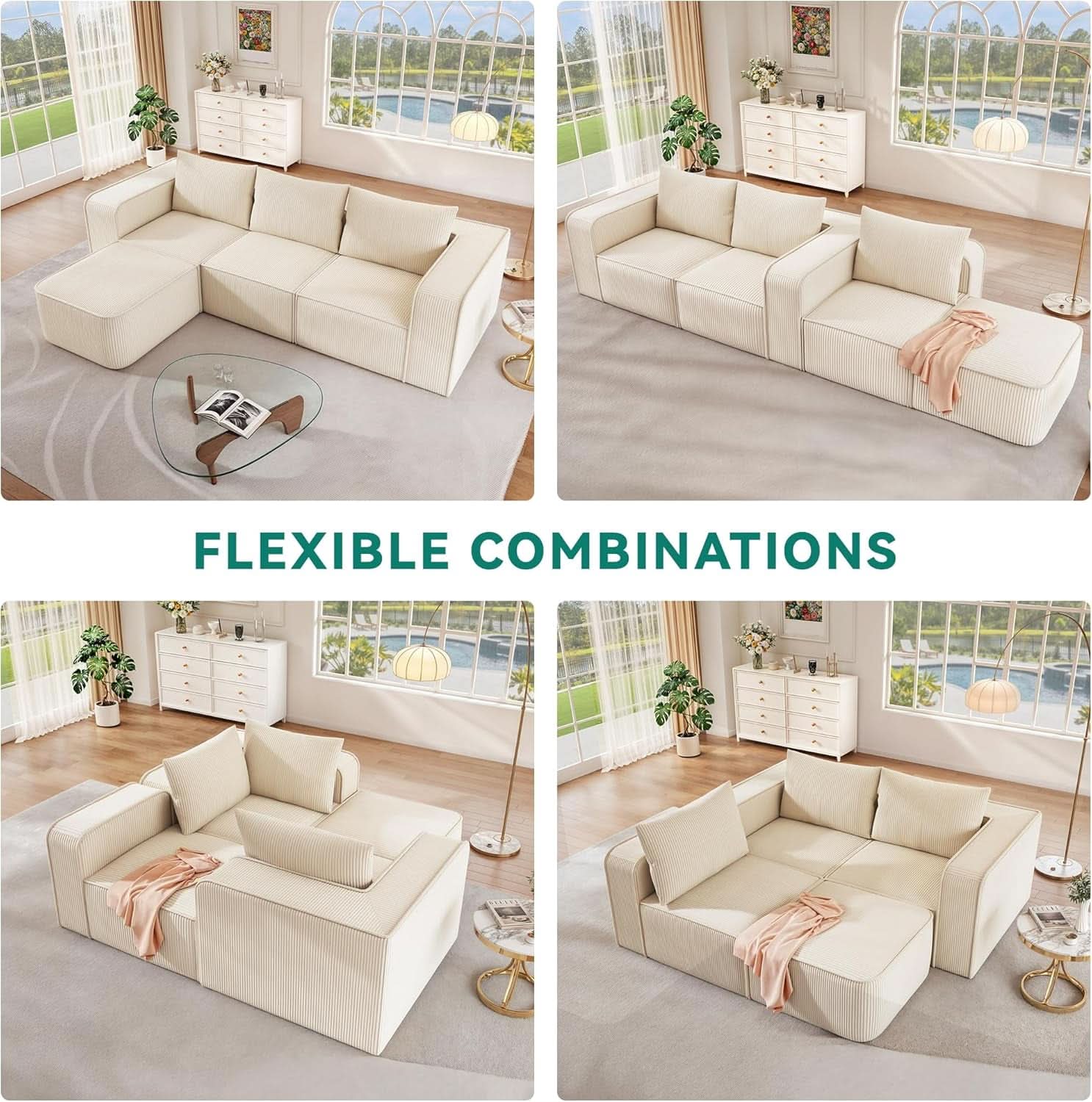 107 Inch Cloud Modular Sofa with Deep Seats Comfort