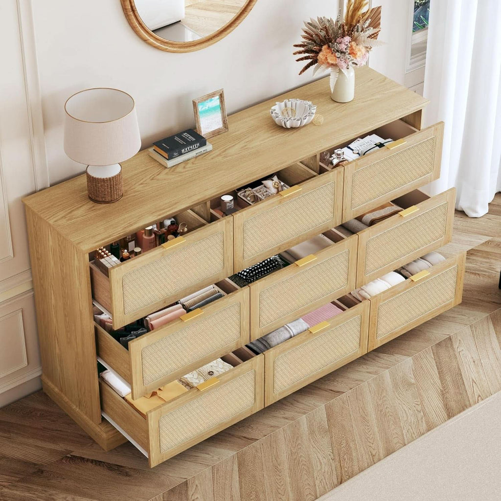 60 Inch SolidOak BohoInspired Dresser With Drawers