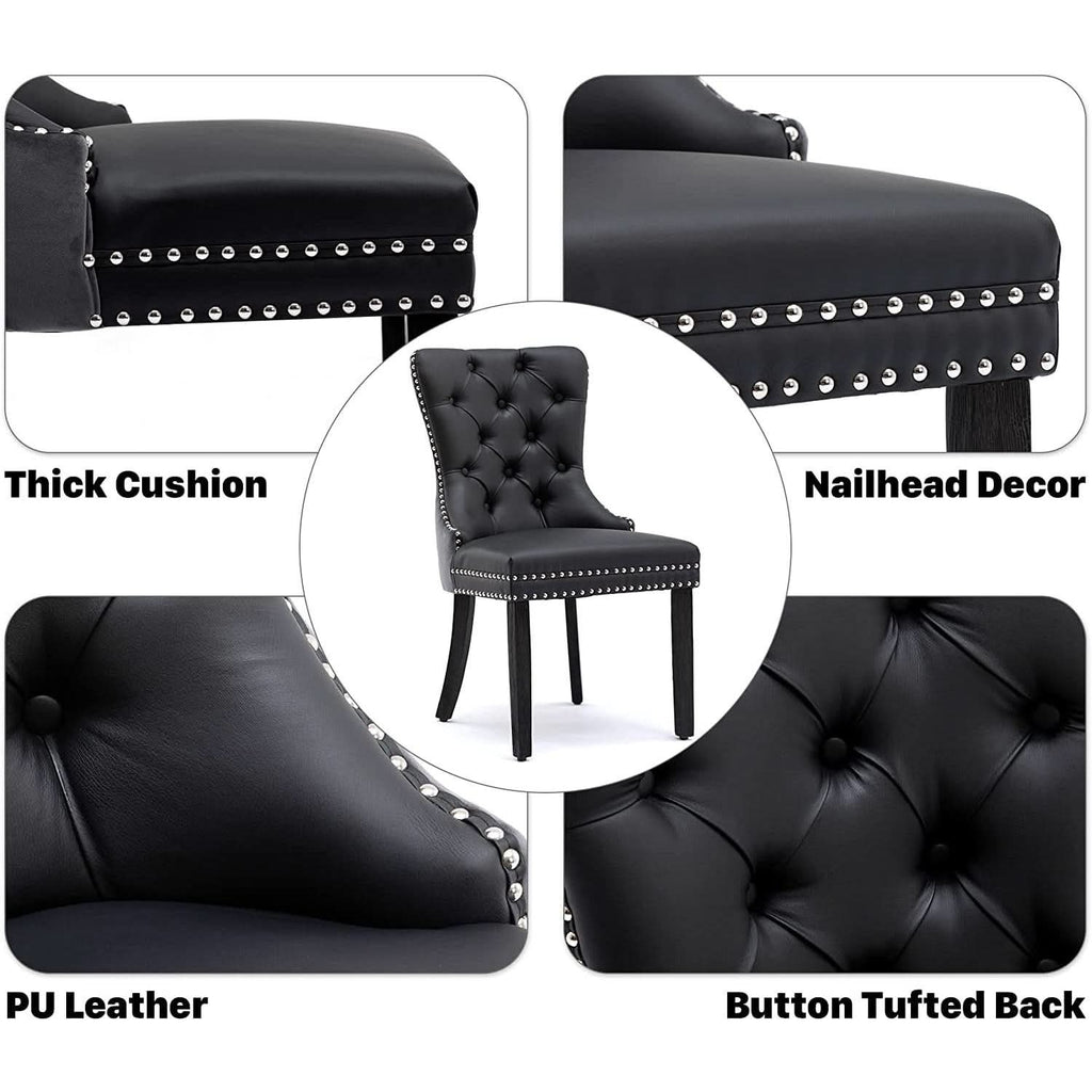 Velvet Dining Chairs Set Of 6 Black And Dark Grey Nailhead Trim
