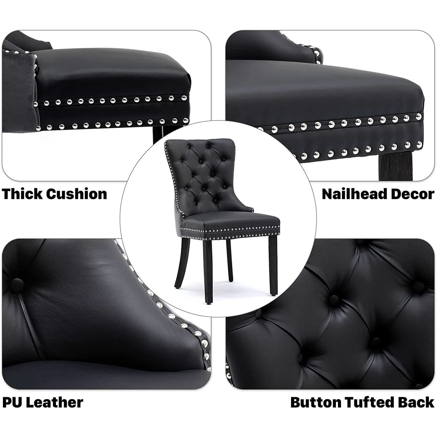 Velvet Dining Chairs Set Of 6 Black And Dark Grey Nailhead Trim
