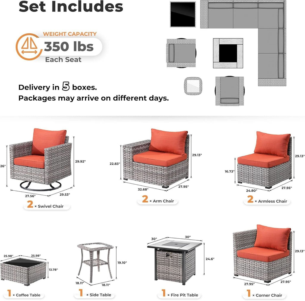 Modular Outdoor Wicker Sofa Set with Fire Pit