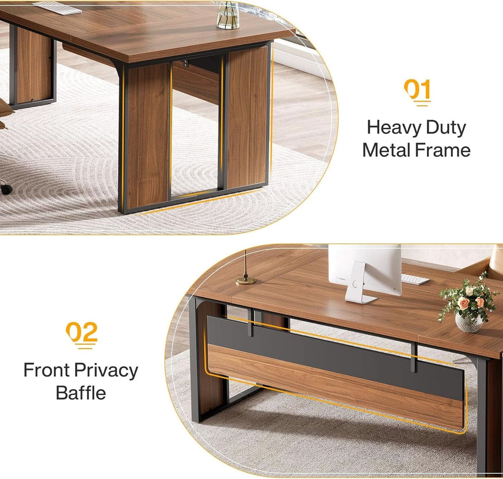 63 Inch L Shaped Executive Desk With Storage Shelves