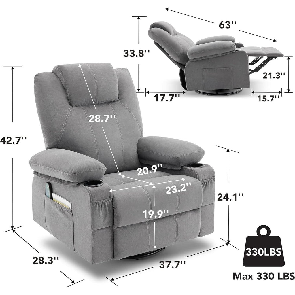 Swivel Recliner Chair With Heat Massage Function Ergonomic